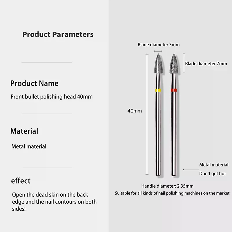 Brocas para unhas 3/32 '', cabeça de bala, fresa elétrica para manicure, cutícula rotativa, ferramentas limpas para unhas