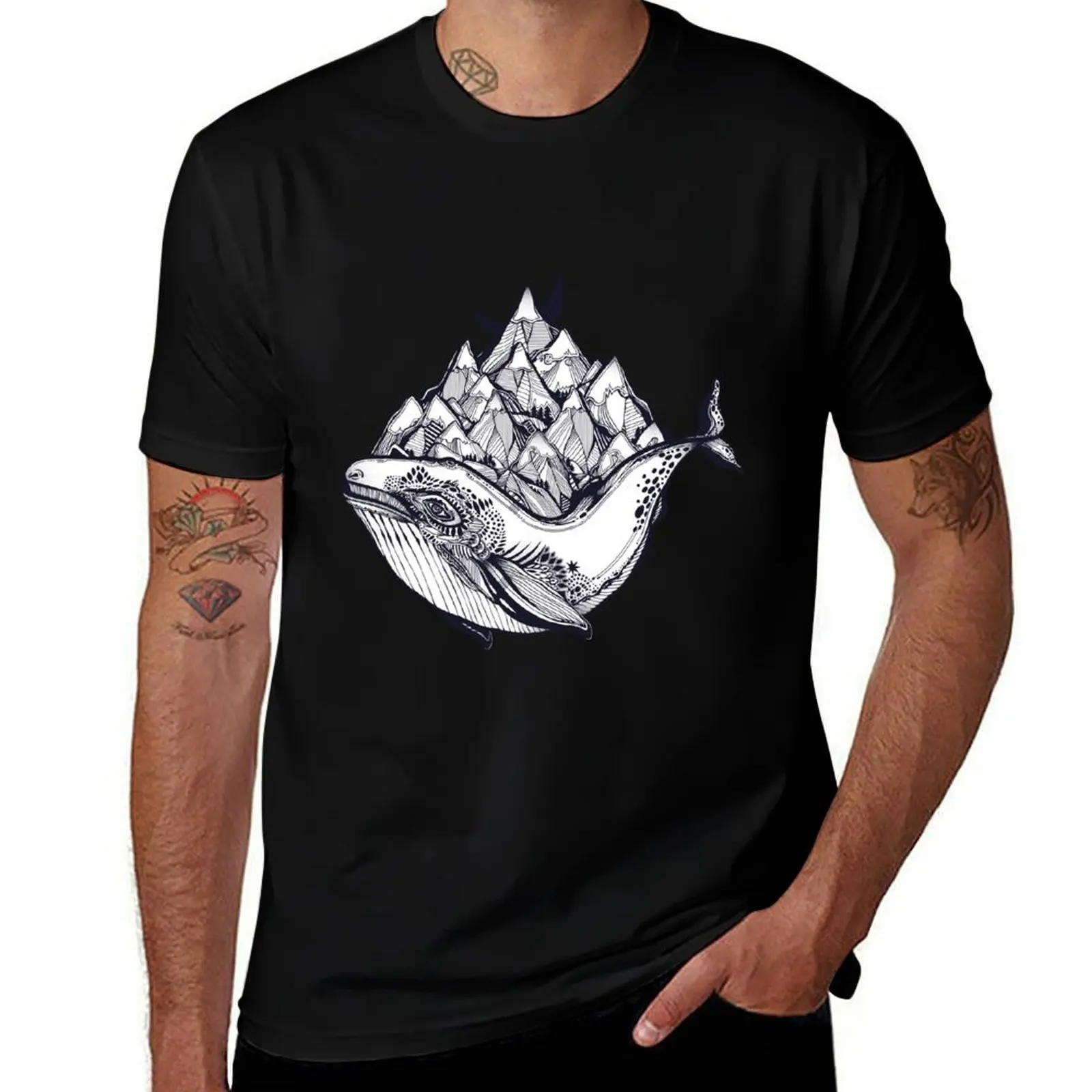 Decorative dreamy surreal whale sea animal beast carrying mountain range on its back T-Shirt