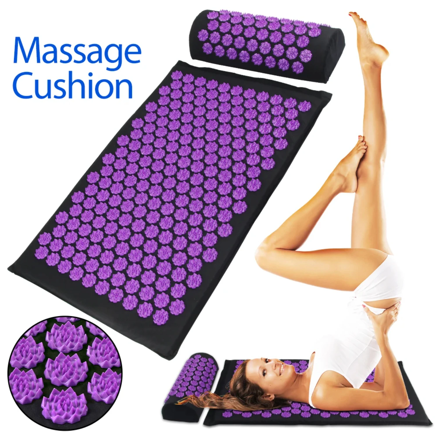 

Shiatsu Acupressure Mat Spike Massage Pad Kuznetsov's Applicator Cushion Massage Yoga Mat Needle Pad With Pillow Pain Relief