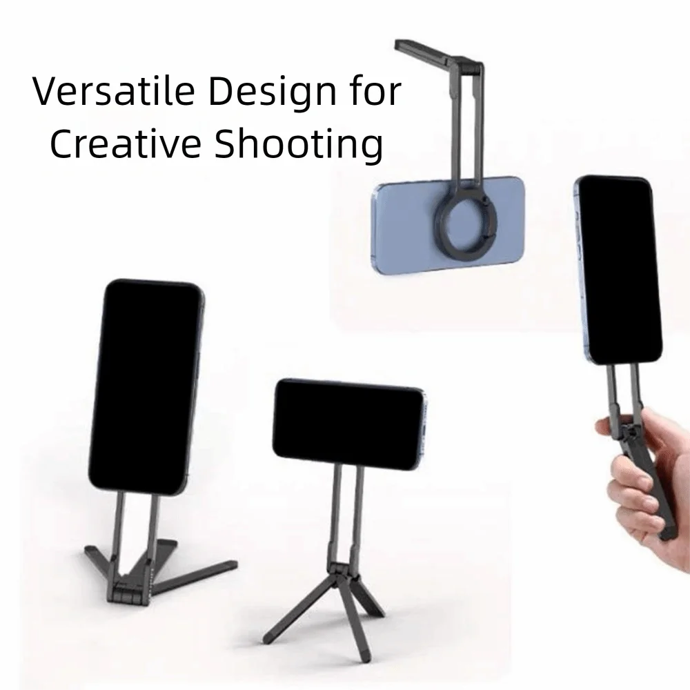 Aluminum Alloy Ring Carabiner-Mounted Phone Tripod Foldable Adjustable Dual-sided Magnet Tripod Lightweight with Buckle