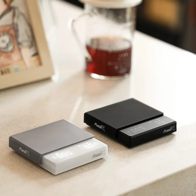 

1 шт. кухонные весы для кофе Fuego с таймером, перезаряжаемые цифровые весы 0,1 г, высокоточные капельные весы для эспрессо, подарок бариста