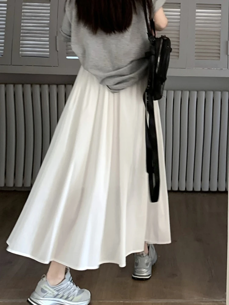 Qiukichonson Midi Long Skirts Womens Maxi Skirt Summer 2023 Korean Style Casual High Waisted White Black Skirts rok