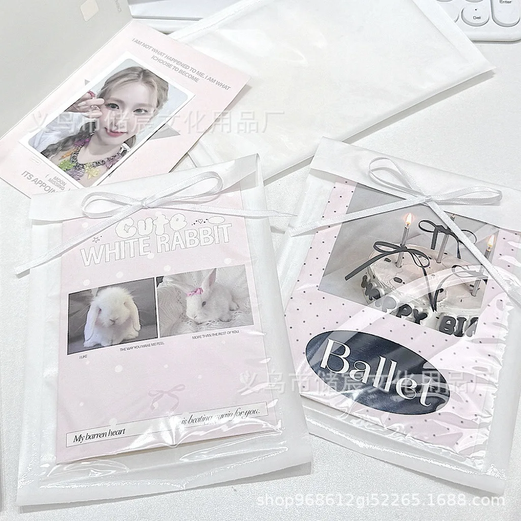 10Pcs Ins Simple White Background Clear Paper Bags Korean KPOP 3-inch Photocards Packing Bag Gift & Business Express Packaging
