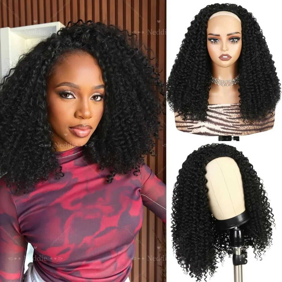

Curly Half Wig Glueless Human Hair Wigs With Drawstring Seamless Clips Kinky Curly Half Wigs Full Machine Made Wig For Women