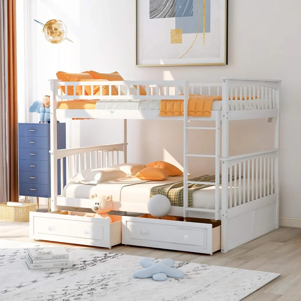 

Bed Bases,Twin-Over-Twin Bunk Bed with Storage Drawers and Ladder - Can Be Divided Into Two Daybeds,Bed Bases