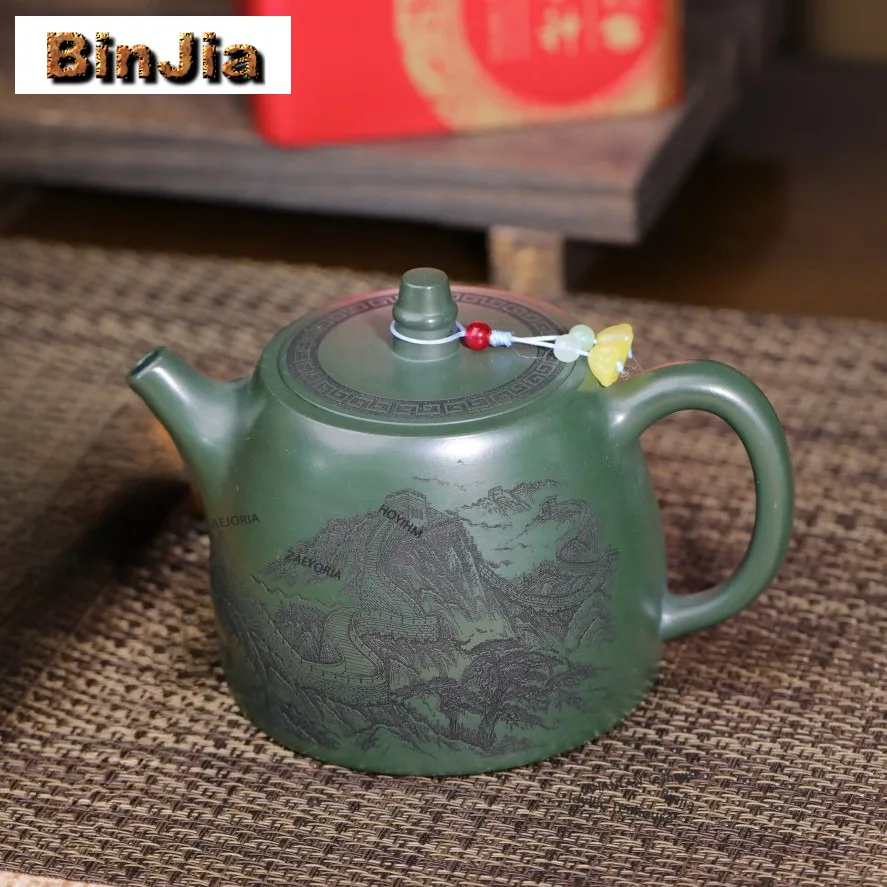 

460ml Boutique Yixing Purple Clay Teapots Handmade Han Duo Pot Raw Ore Dark Green Mud Kettle Zisha Tea Set Accessories Gifts