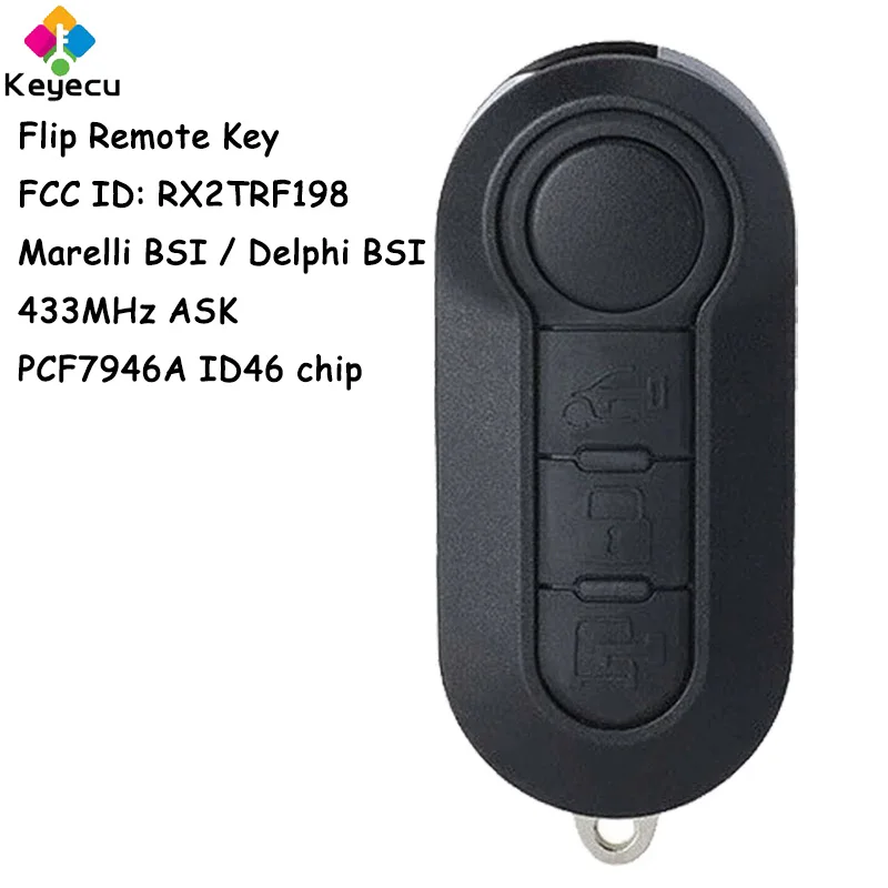 KEYECU Flip Remote Control Car Key With 3 Buttons 433MHz ID46 Chip for RAM ProMaster 1500 2500 3500 City Rapid Fob RX2TRF198