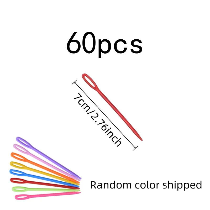 7cm Blunt Tip Sewing Needles 60 pcs, Random Color Assortment, Large Eye Easy Threading, for DIY Craft Projects
