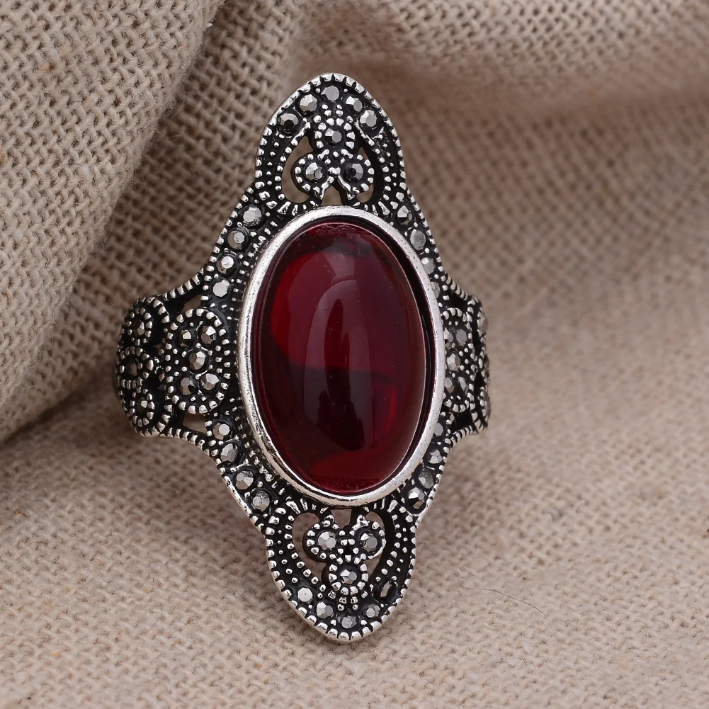 New Arrival Trendy Vintage Garnet Stone Thai Silver Female Ring Promotion Jewellery Gifts Never Fade Cheap