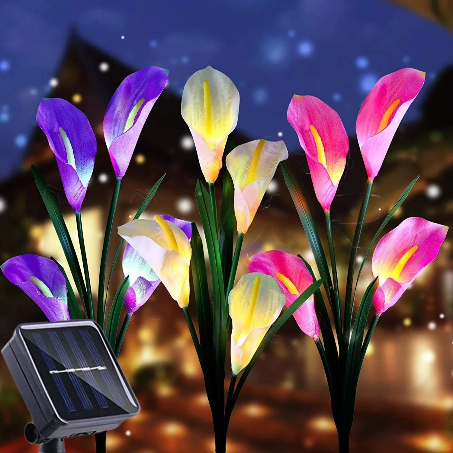 Solar Garden Lights Outdoor Waterproof Solar Lights with Lily Flowers 7 Colors Changing LED Solar Lights for Garden Patio Decor