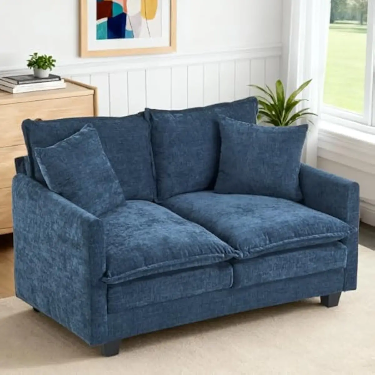 50 Inch Two-Seater Cloud-Inspired Loveseat with Ergonomic 27.16 Inch Deep Seat, Removable Chenille Cover, Dual-Layer 10.8 Inch C