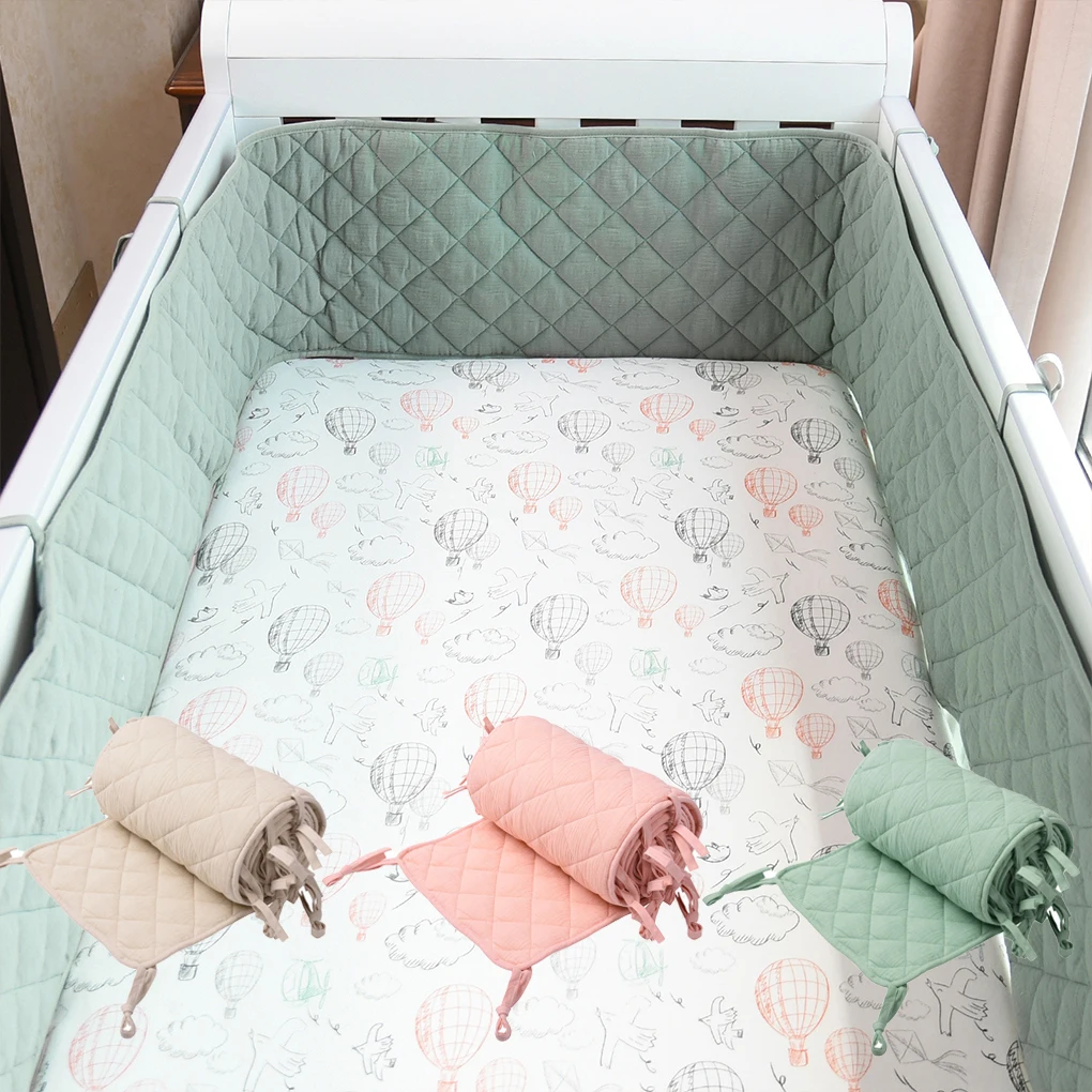 Cotton Crib Bumper for Protection Wrap Baby Anti-bite Solid Color Bed Fence Guardrail Newborn Care Baby Safety Bedding Product