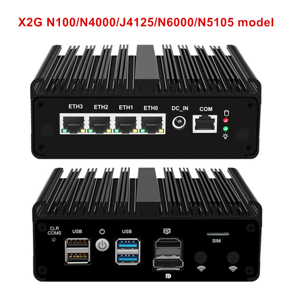 Fanless Mini PC Intel N150 N100 N4000 Firewall Router Verbeterde versie 4xi226-V 2.5G Solid Computer Proxmox pfSense OPNsense