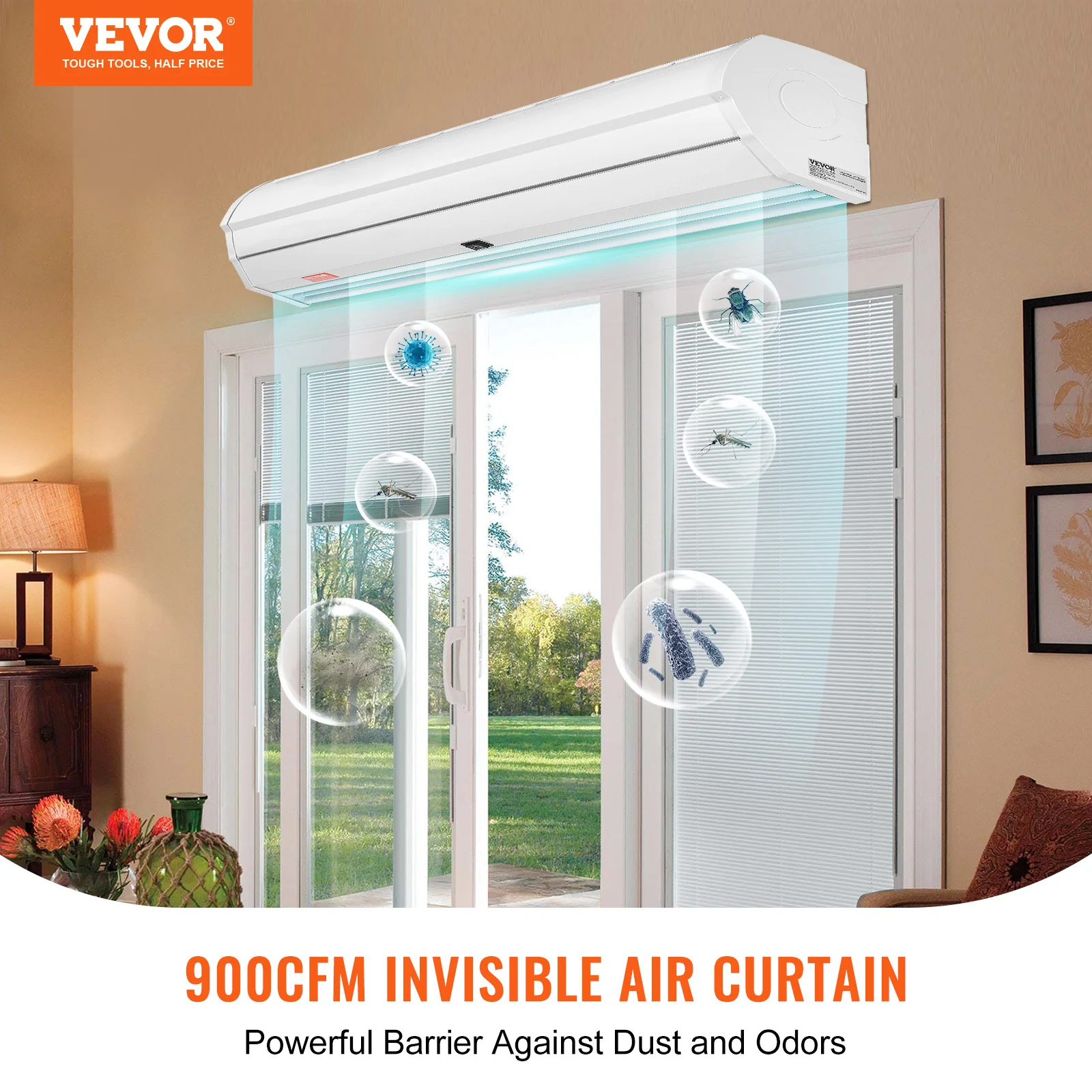 VEVOR Rideau d'air intérieur commercial de 0,9 m, super puissance, 2 vitesses, 1528 m³/h, rideaux d'air muraux certifiés UL pour portes, ventilateur intérieur sur porte avec interrupteur de fin de cou