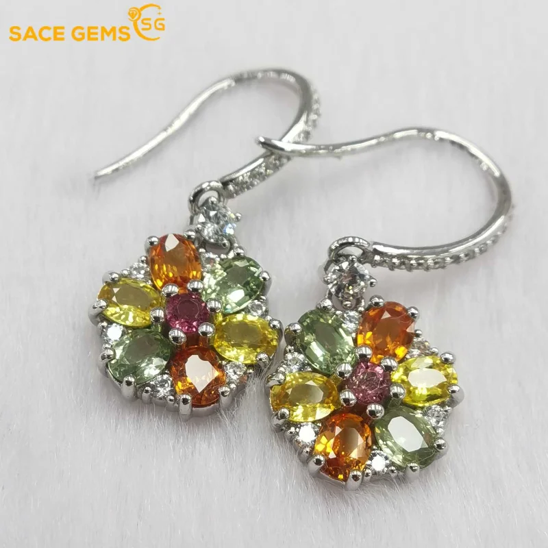 

SACE GEMS Fashion Jewelry Drop Earrings for Women 100% 925 Sterling Silver 3*4MM Color Sapphire Stud Earrings Party Fine Jewelry