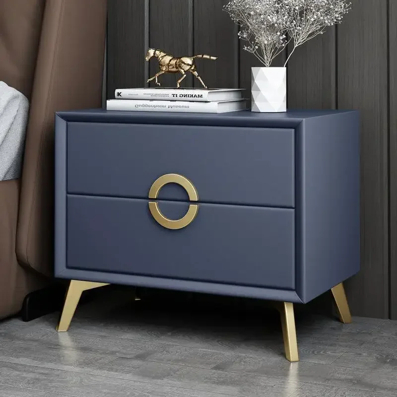 Small Leather Bedside Table – Simple Modern Light Luxury Design, Solid Wood Bedroom Rack, Household Bedside Storage