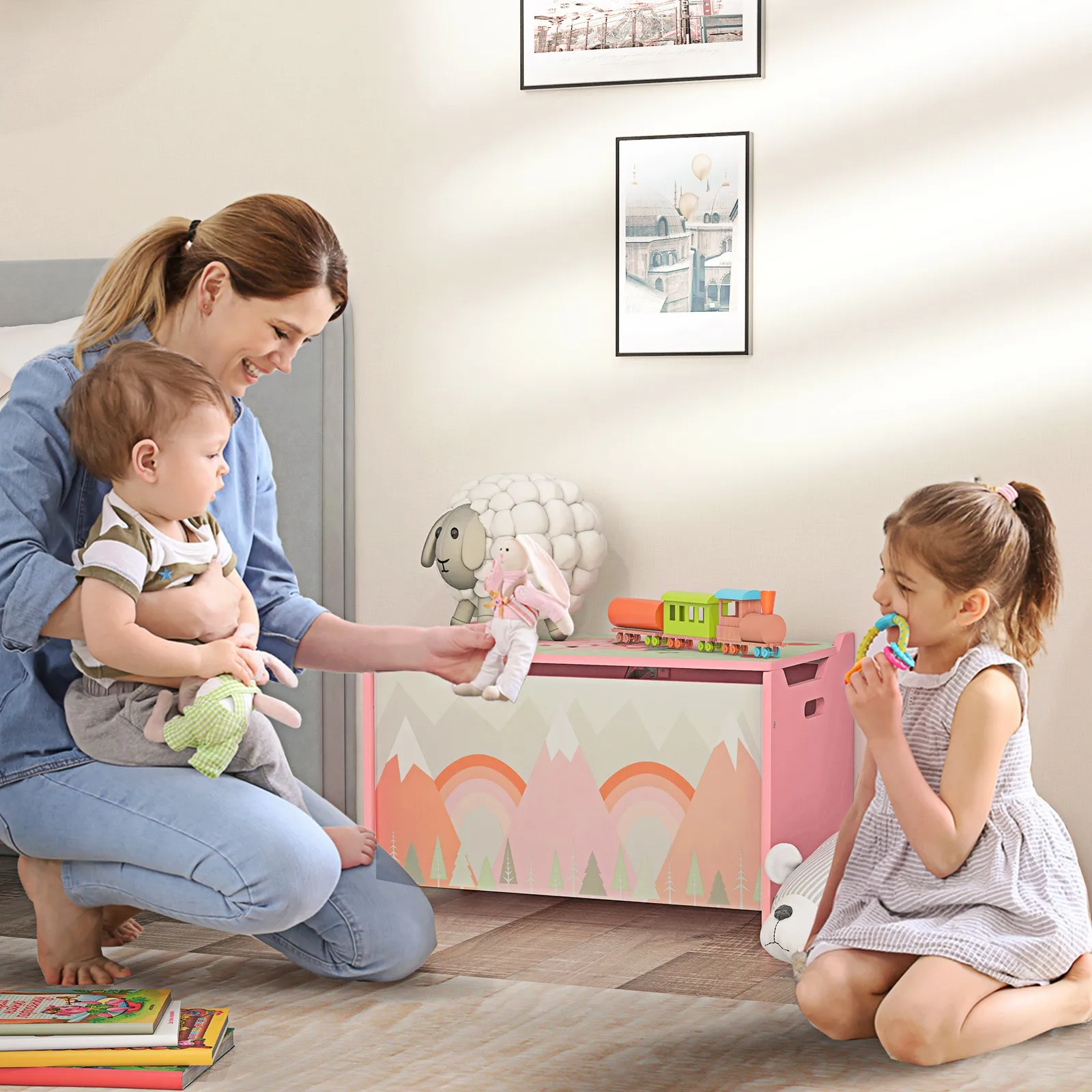 

Toy Box with Lid, Toy Chest Storage Organizer for Bedroom, Pink