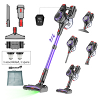 Cordless Vacuum Cleaner 450W 40KPa HEPA Filter, Anti-Tangle Brush with LED, Self-Standing, for Carpets, Hard Floors, Pet Hair