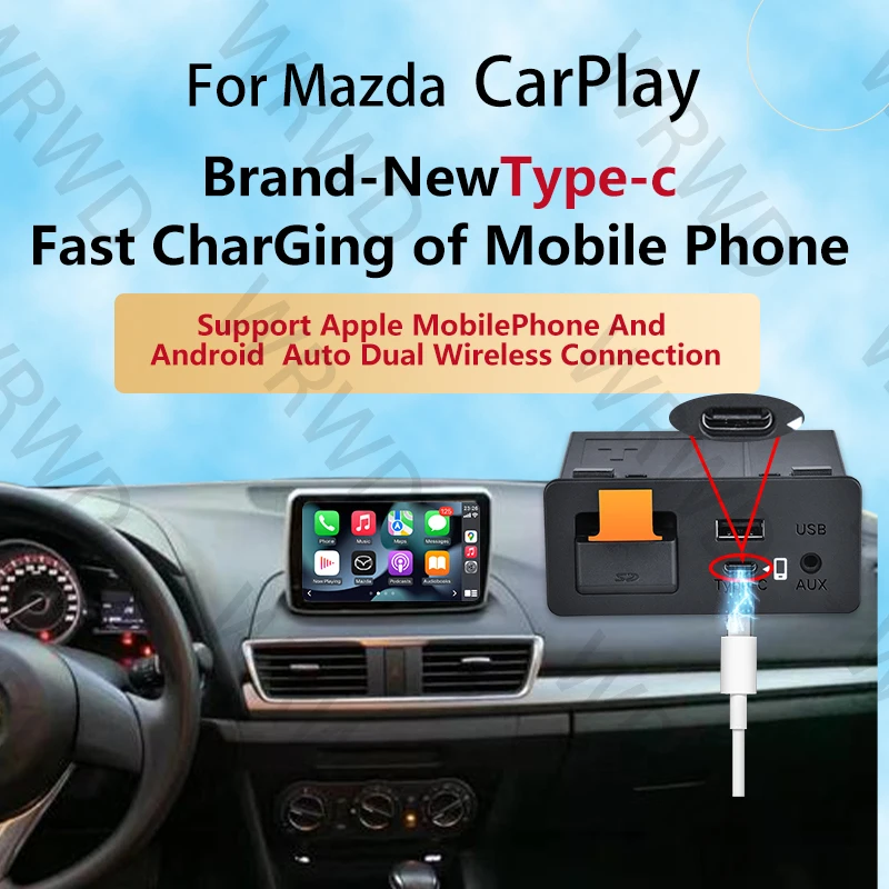 P3B Type-c Fast Charging For Apple Android AUTO Wireless Connected For Mazda 2 3 6 CX30 CX5 CX8 CX9 MX5 For FIAT 124 TK78669U0C