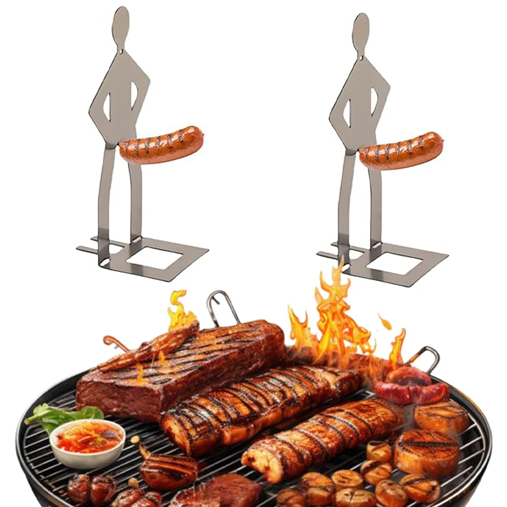 6-1Pcs Lustige BBQ Hot Dog Ständer Edelstahl Wurst Halter Wiederverwendbare Umweltfreundliche Grill Wurst Stehen Für Outdoor Camping