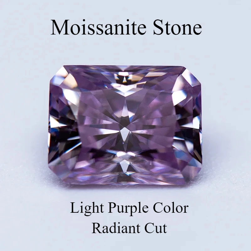 

Moissanite Stone Light Purple Color Radiant Cut Lab Grown Diamond DIY Ring Necklace Earrings Main Materials With GRA Certificate