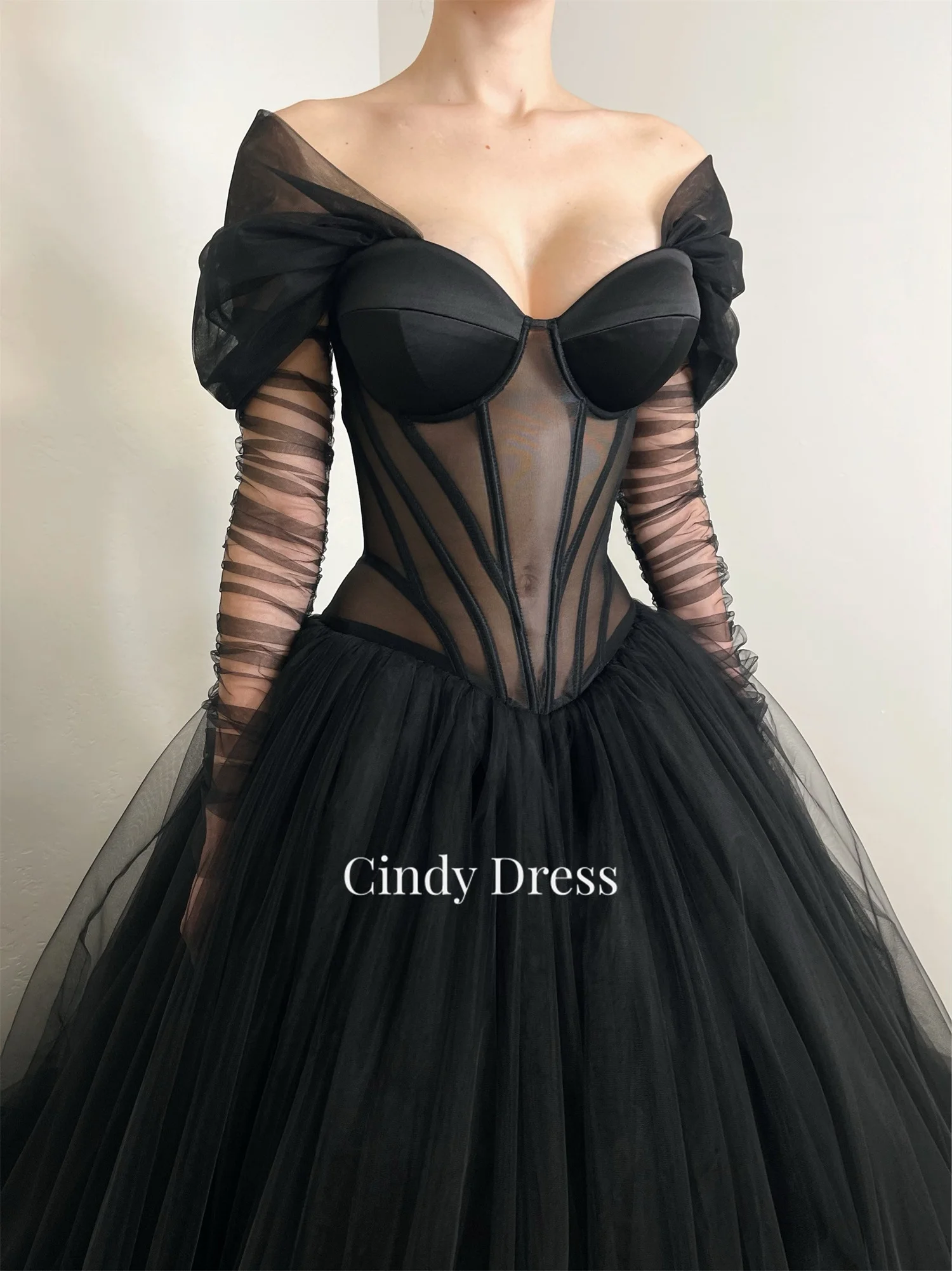 Gothic Wedding Dress Party Dresses Hollow Gala Evening Elegant Luxury Celebrity Black Prom Sweetheart Women Customized Mesh Long