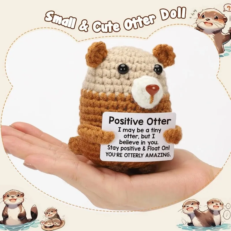 Positive Otter Handmade Crochet Doll Emotional Support Desktop Ornament Home Decor for Friend Birthday Christmas Graduation Gift