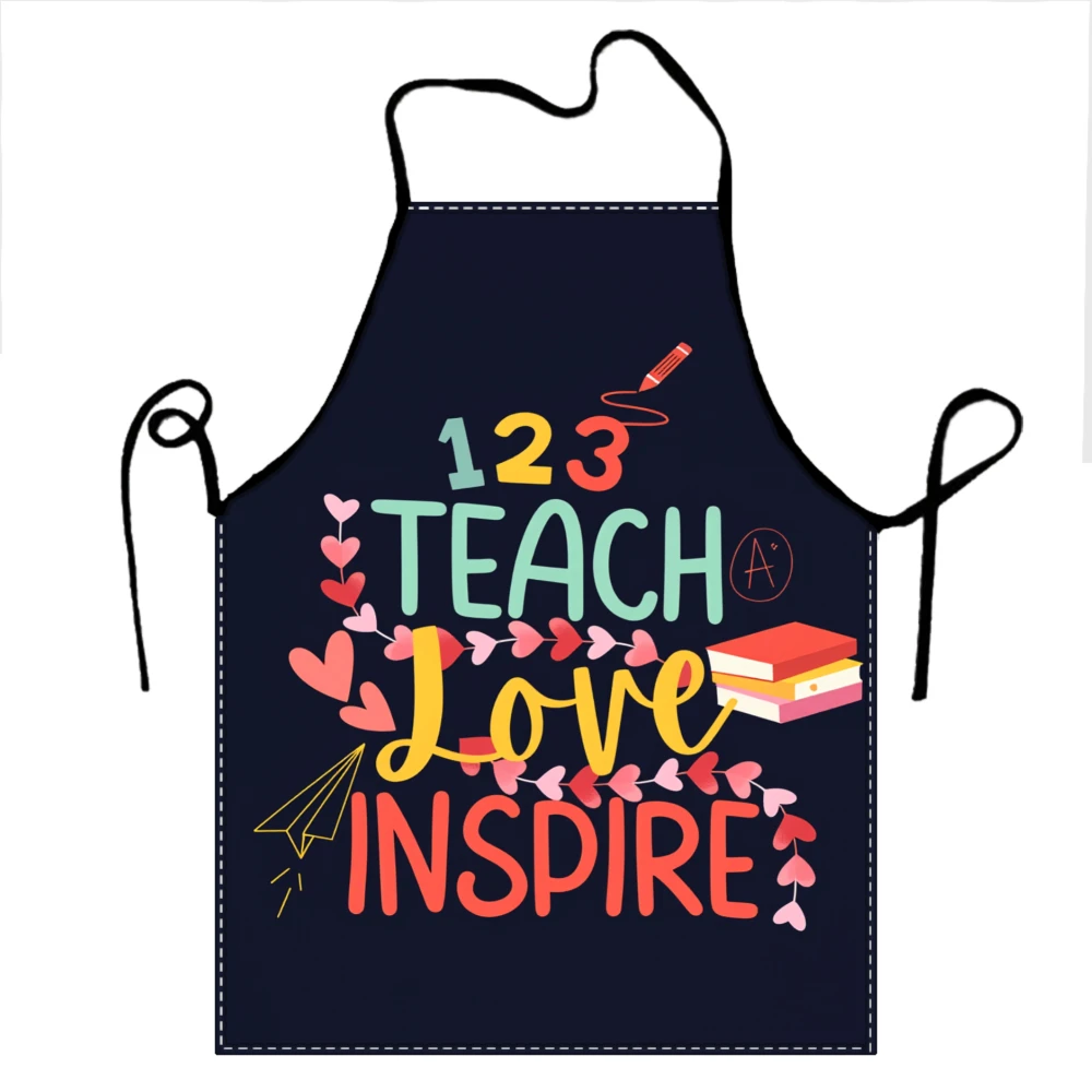 Teach Love Inspire Apron For Teachers Educational Gift With Numbers Hearts Books And Paper Airplane Design