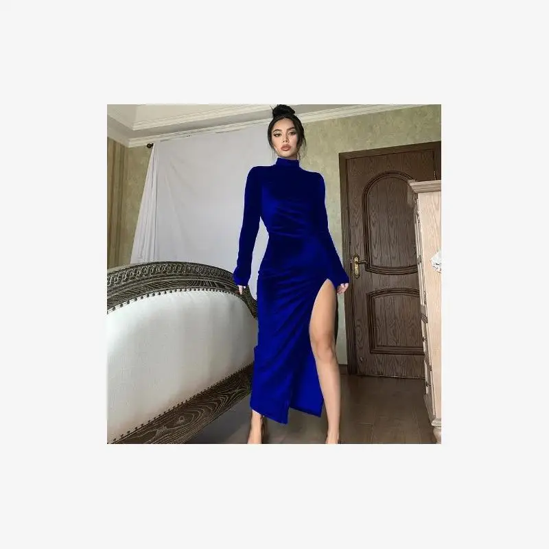 Jupe longue en velours, col haut, coupe cintrée, plissée, taille mi-haute, en coton doux, extensible, jupe trapèze, hiver