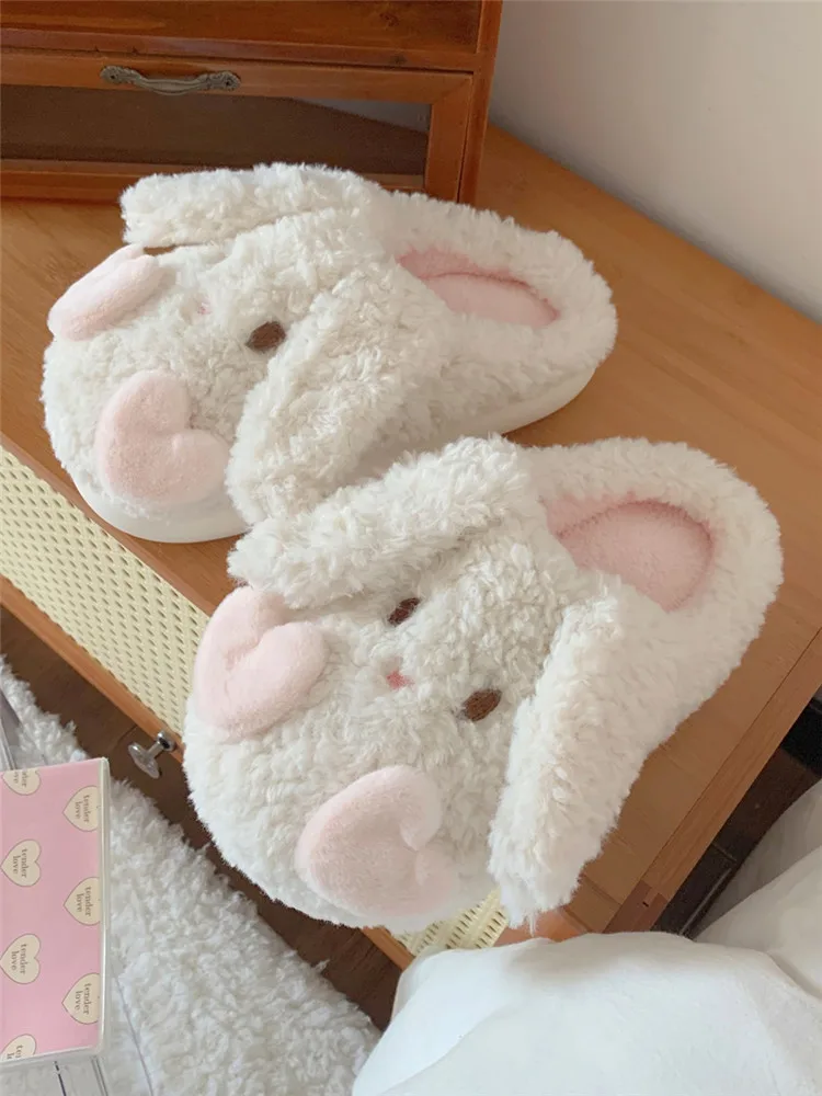 Funny Cute Bunny Cotton Slippers Girl Heart Bedroom Anti-skid Home Indoor Household Warm Woolen Winter Slipper