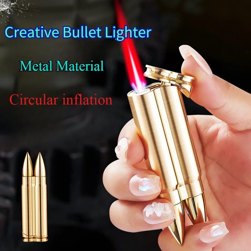 Metal Military Double Bullet Shape Inflatable Windproof Lighter Bullet Model Ornaments Men's Gift Lighters & Smoking Accessories