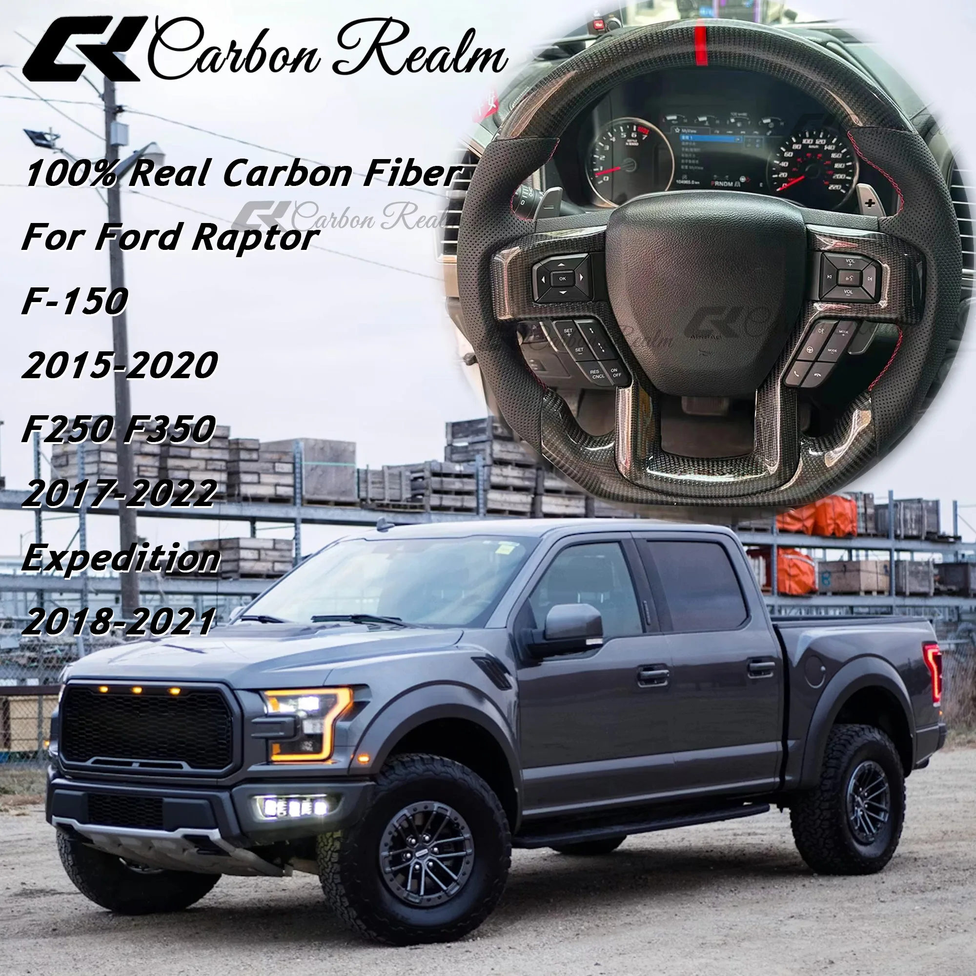 

Руль из настоящего карбона для Ford Raptor F150 2015-2020, F250 F350 2017-2022, Expedition 2018-2021, с отверстиями для подрулевых лепестков