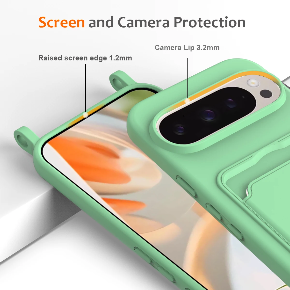 Crossbody Card Holder TPU Silicone Case for Google Pixel 9 Pro 10 8A 8 Pro, Shoulder Strap Soft Phone Cover with Retail Package