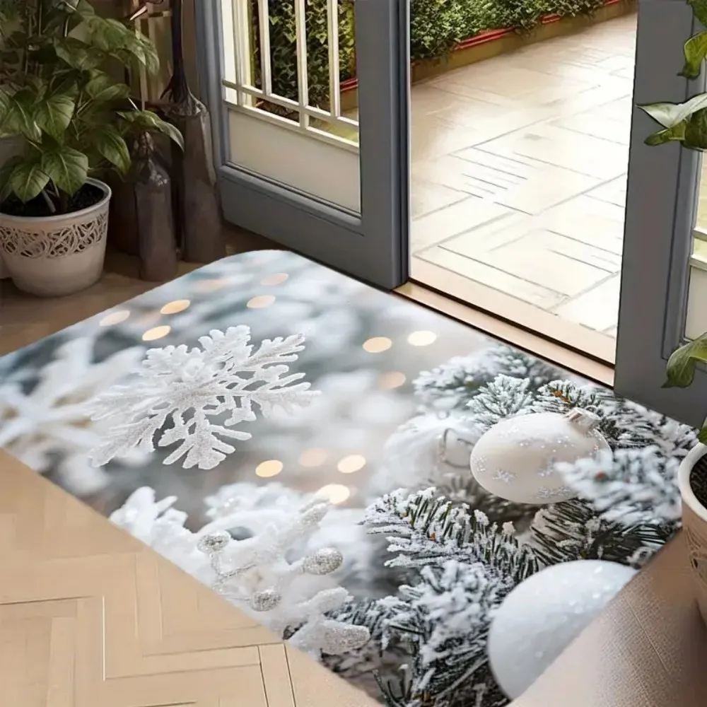 

VIKAMA 1 шт. Рождественский коврик для двери с 3D узорами снежинок и декора, элегантный праздничный декор, теплые зимние вибрации, сезонные коврики для входа в дом