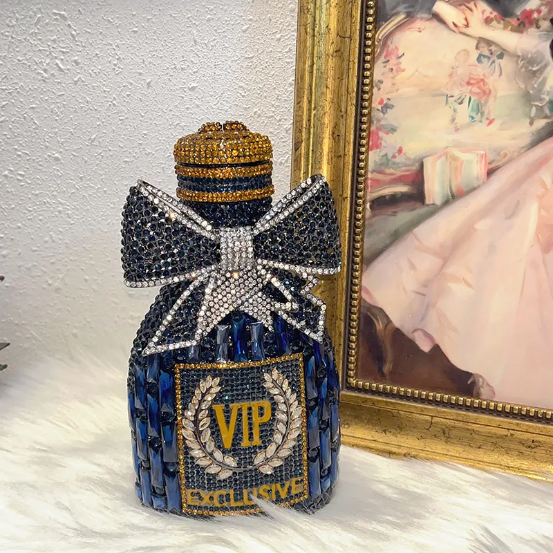 

Bow Champagne Bottle Diamond Dinner Bag Luxury Crystal Change Clutch Messenger Bag