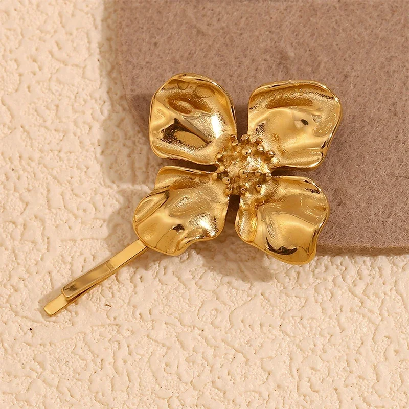 PRISCA | Women Stainless Steel Floar Hair Clip.18K Gold Waterproof Charm. Elegant Costume Jewelry. 2024