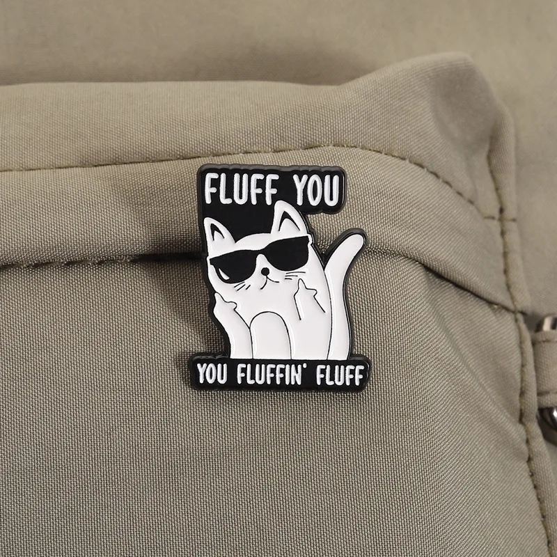 Funny Cartoon Cats Badge Brooch Pins Simple Cute White Cat Fluff You Badge Enamel Lapel Pin Accessory Backpack Clothing Ornament