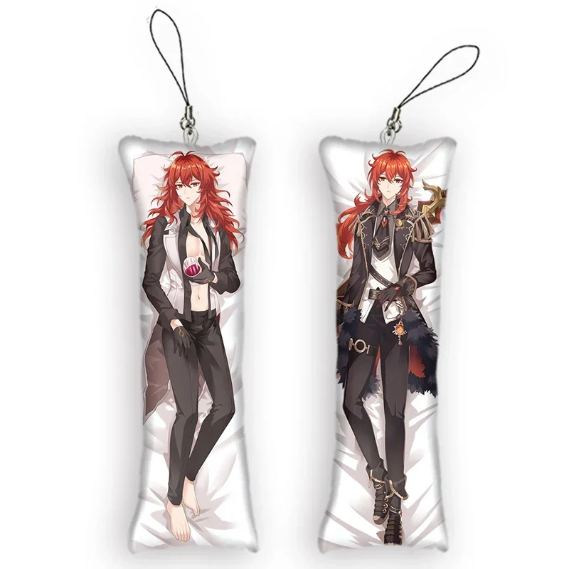 

New Fashion New Pattern Genshin Impact Diluc Mini Dakimakura Keychain Cute Anime Key Chain Small Pillow Decor Pendant Otaku Gift