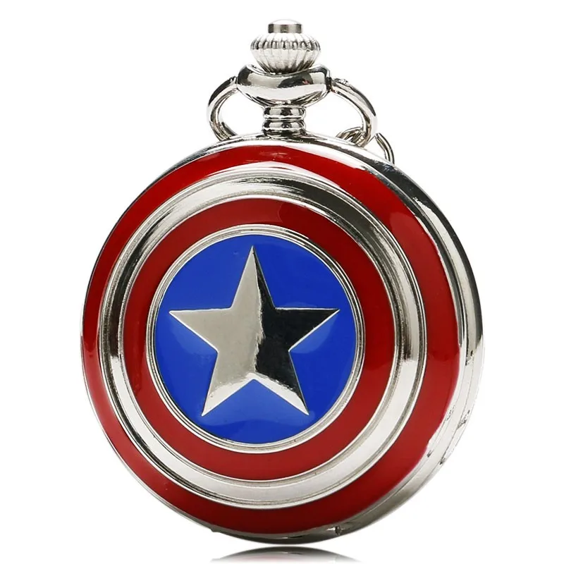 Marvel Captain America Shield Weapon The First Avenger Steve Rogers Design Steampunk Pocket Watches Necklace Watch with Keychain