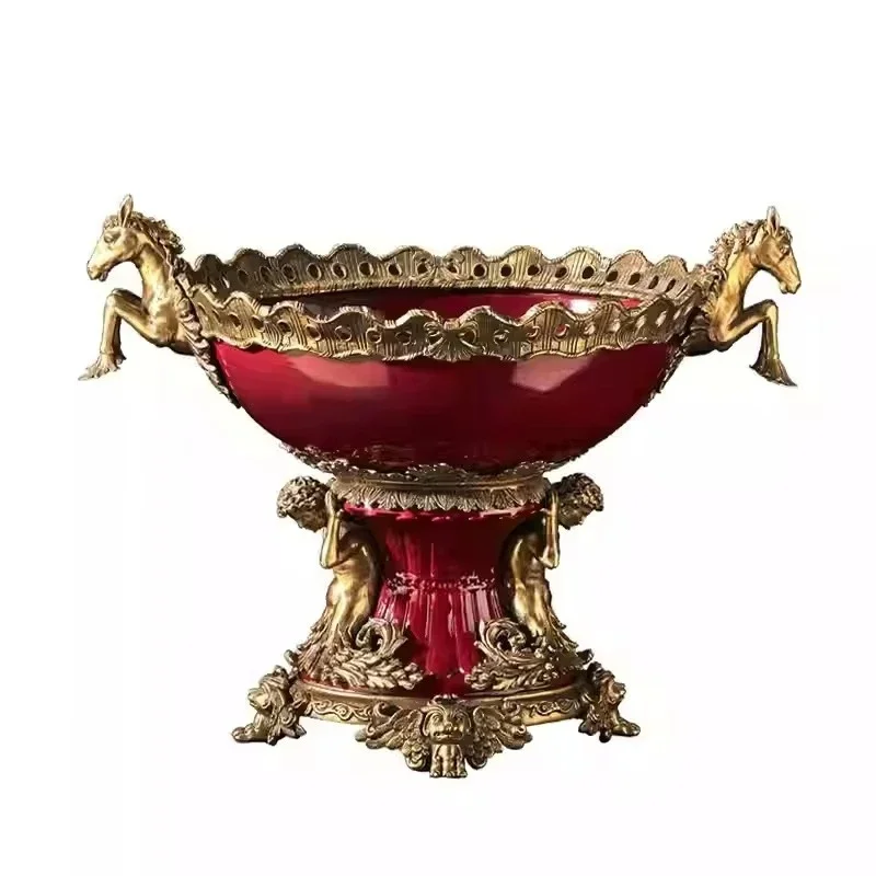 High-quality large snack tray, dried fruit tray, luxury decorative ceramic serving tray, with copper handle.