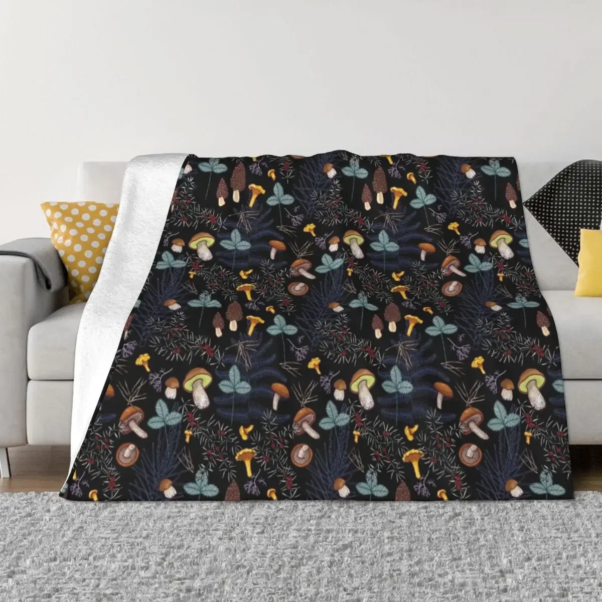 

dark wild forest mushrooms Throw Blanket Furry Nap Flannel Blankets