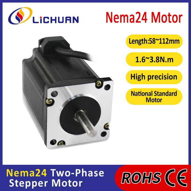 Silniki krokowe Lichuan Nema 24 z otwartą pętlą 2,5–354 uncji Wał 8 mm 3 A 4-odprowadzeniowy 2,5–3,8 Nm
