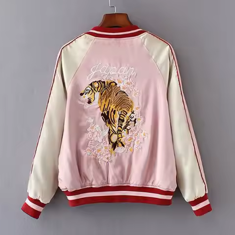 Sukajan Tiger Embroidered Women Bomber Baseball Jacket Japan Harajuku Female Coat Sukajan 2025 Girls Clothing Two Sides Wear