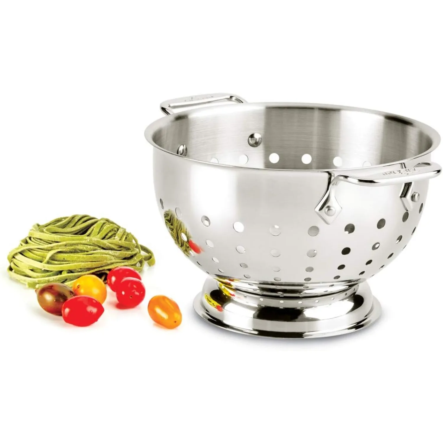 All-Clad Tools and Accessories Stainless Steel Colander 3 Quart Strainer, Pasta Strainer with Handle Pots and Pans Silver