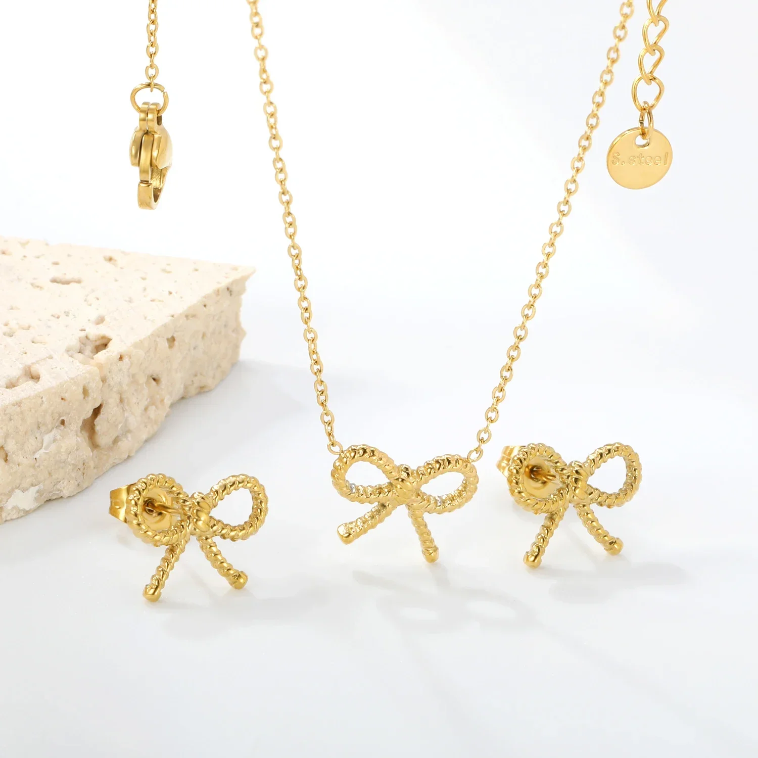 LUXUSTEEL Simple Heart Pendants Necklace Earring Sets For Women Girl Stainless Steel Set Chain Necklace Ear ring Jewelry Gift