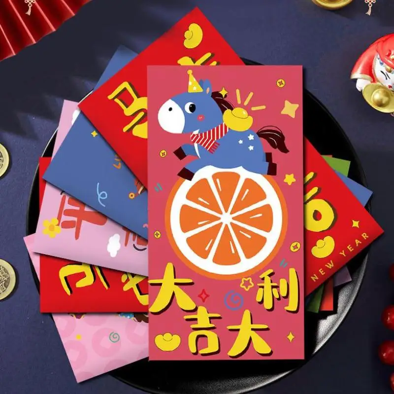 6Pcs Cute Cartoon Chinese New Year Red Envelopes – Lucky Money Pockets For 2026 Horse Year Spring Festival