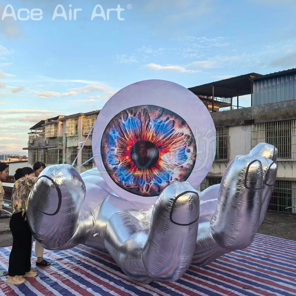 Mains gonflables avec boule à œil tenant, modèle de doigts gonflables pour décoration de spectacle de fête sur scène d'halloween