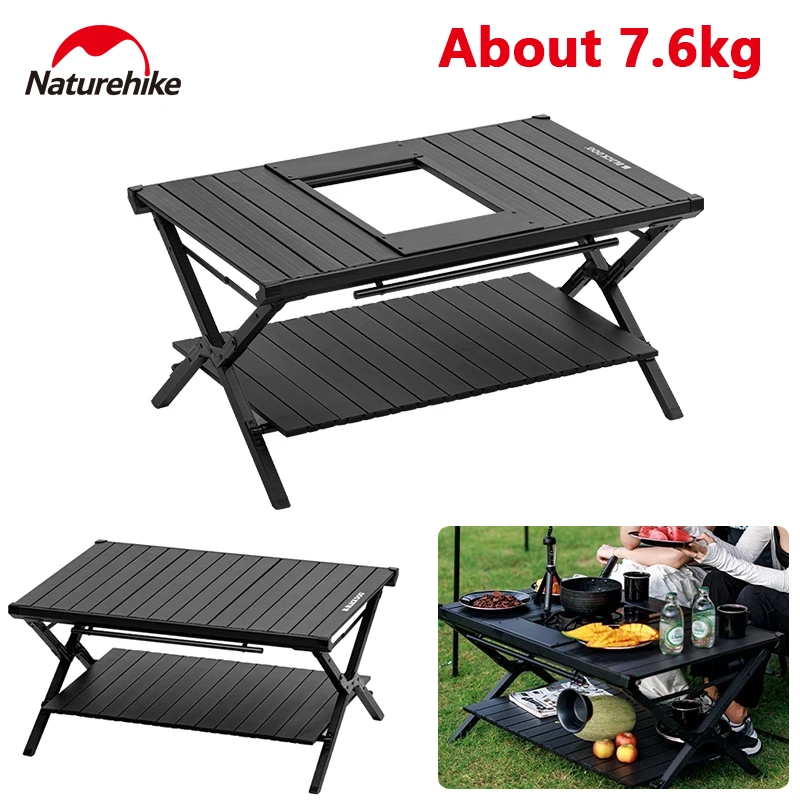 

Naturehike Blackdog IGT Table Lightweight Camping Desktop Double Layer Shelf Aluminum Alloy Outdoor Picnic Table Bearing 120kg