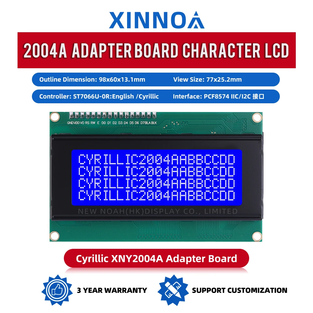 Cyrillic Blue Film White Letters 2004A IIC Adapter Board LCM Display Module Dot Matrix Screen 4*20 98*60MM 3 Inches ST7066U