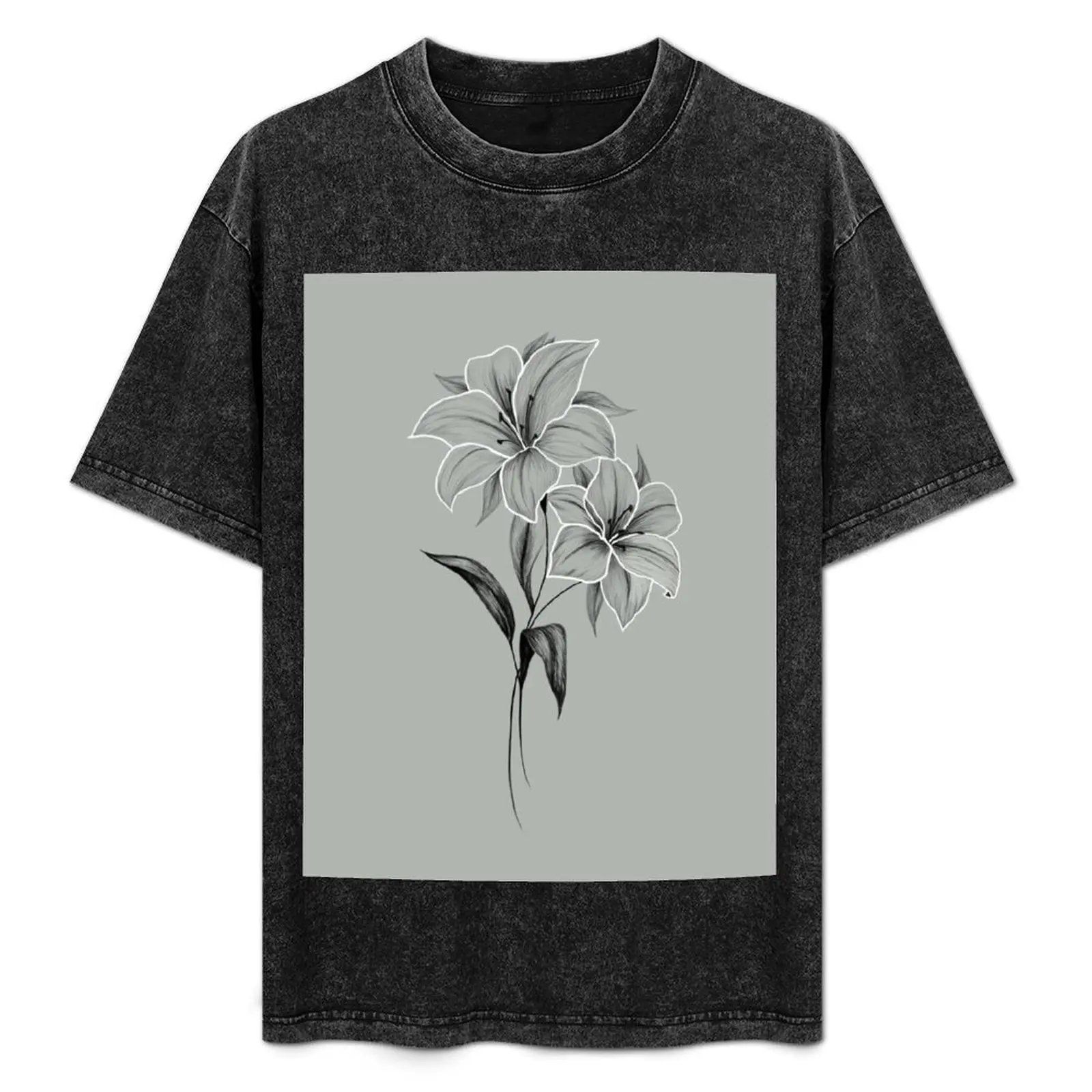 

White outline Lily T-Shirt Big and Tall Crew Neck Tee